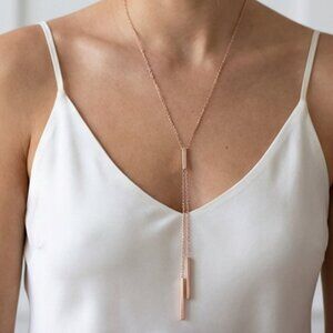 Gorjana Rose Gold Tone Lariat Y-Necklace | Long Dainty Bar Drop | 26" EUC